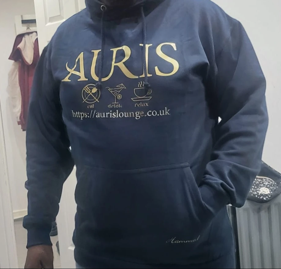 Auris restaurant - navy hoodie front