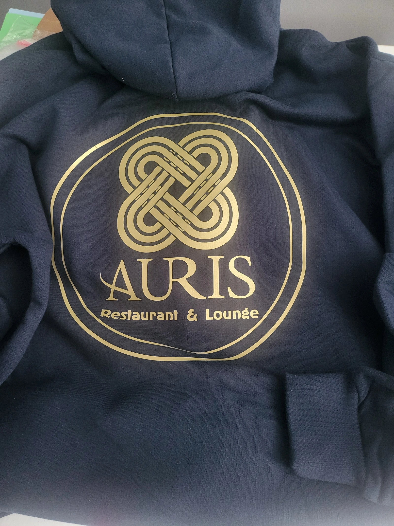 Auris restaurant - navy hoodie back